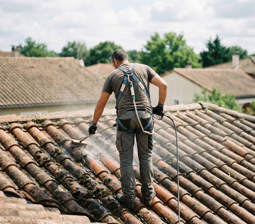 Démoussage de toiture en tuiles près d'Albi