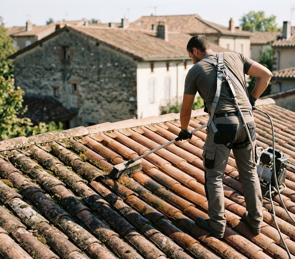 Avant et après nettoyage d'une toiture par un couvreur du Tarn